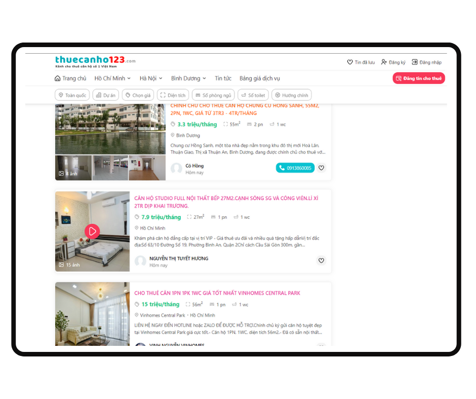Cơ chế hiển thị của các website cho thuê căn hộ hiện nay