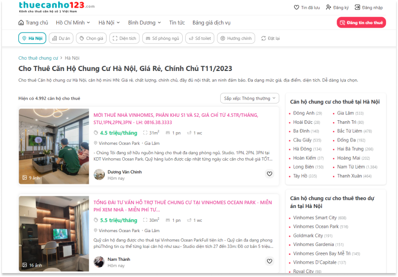 Thuecanho123 - Nơi cho thuê chung cư mini Hà Nội giá rẻ