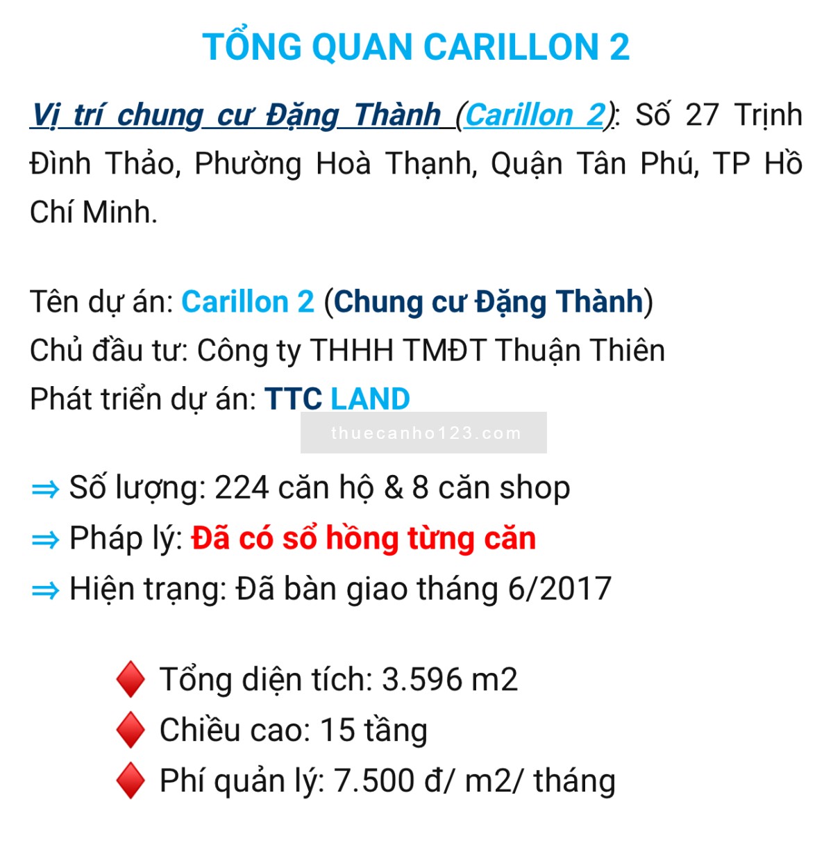 Cho thuê Carillon 2, Quận Tân Phú với thiết kế 86m2, 3PN, 2WC. Nội thất cơ bản, giá 12 triệu/tháng
