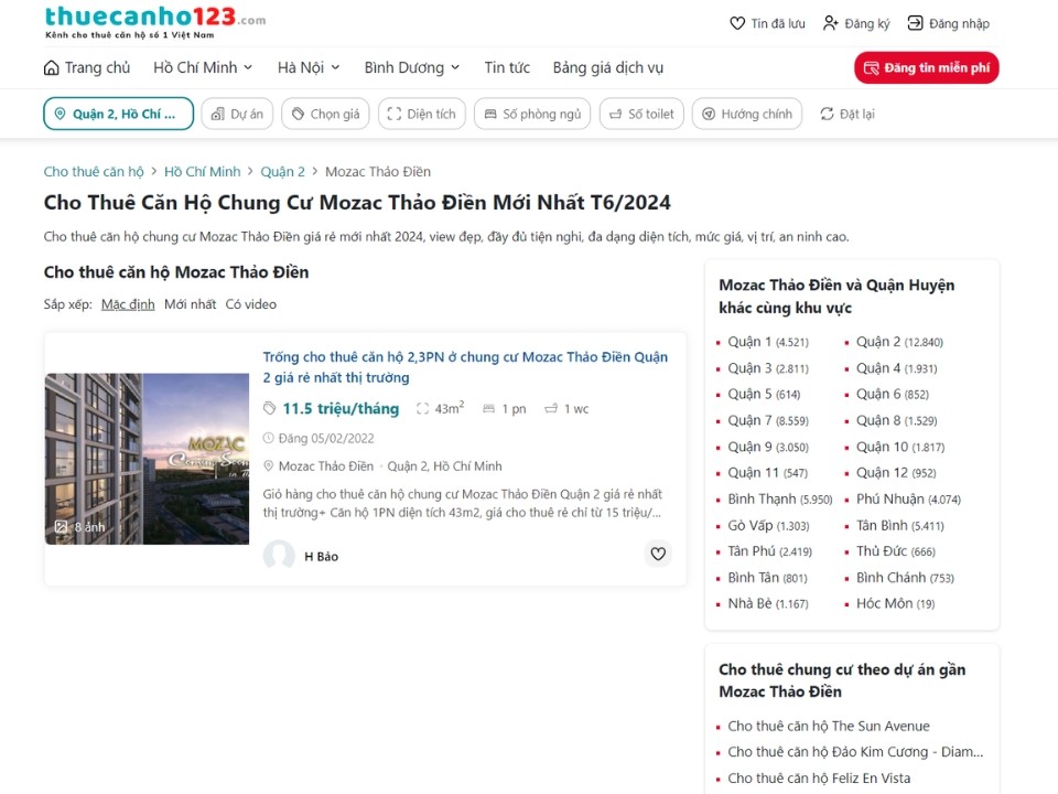 Thuê căn hộ Mozac Thảo Điền tại Thuecanho123.com