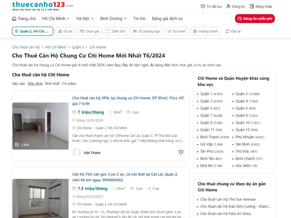Thuê căn hộ Citi Home uy tín tại Thuecanho123.com