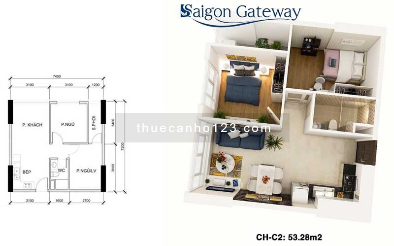 Cho thuê CC Gateway mặt tiền Xa Lộ HN, Ngay tuyến Metro Số 10, Đến Q1 chỉ 10p. Có thể ở 4-6 người.