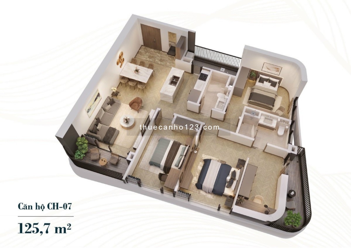 Cho thuê căn góc 3PN 2WC - 125,7m2 - chung cư cao cấp Han Jardin N01T6 Ngoại Giao Đoàn 0917 975 846