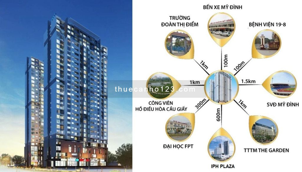 Cho thuê chung cư Mỹ Đình Plaza 2, 80m, 2 ngủ, 2 wc, full nội thất, giá tốt