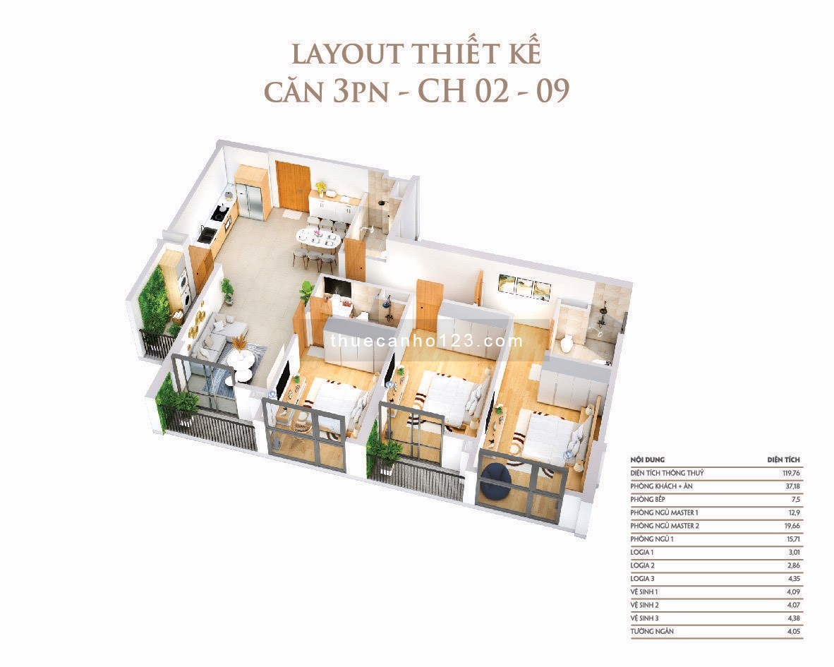 CHỦ NHÀ CHO THUÊ KHAI SON CITY, Căn 120m2 hoặc căn 101m2, giá cho thuê 10tr/tháng