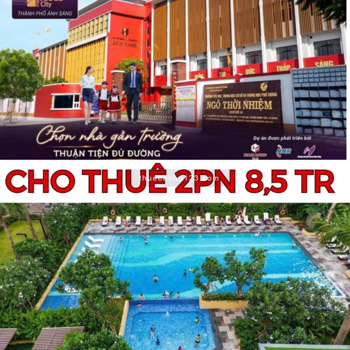 Cho Thuê Akari plase 2, Tầng thấp 8.5tr /tháng , view ngô thời nhiệm