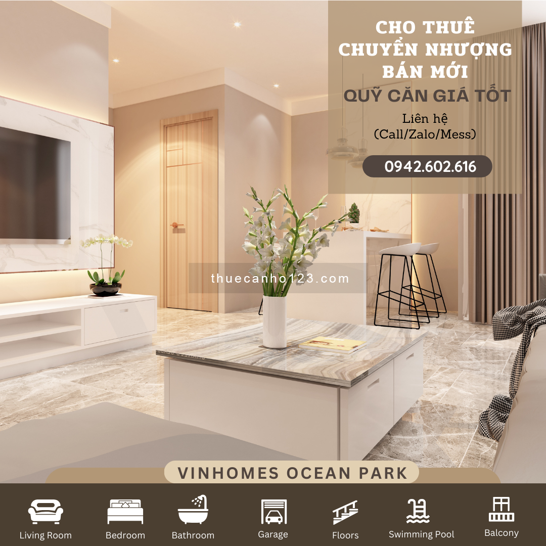 Cho thuê căn hộ Vinhomes Ocean Park giá tốt - nhà đẹp