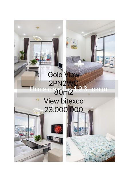 Cho thuê căn hộ Goldview 2 phòng ngủ, 2 wc, diện tích 80 m², đầy đủ nội thất