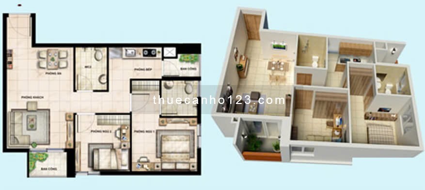 Cần cho thuê căn hộ 2PN 2WC 2 ban công. Căn góc, tầng cao, chung cư Vision-1 Quận Bình Tân