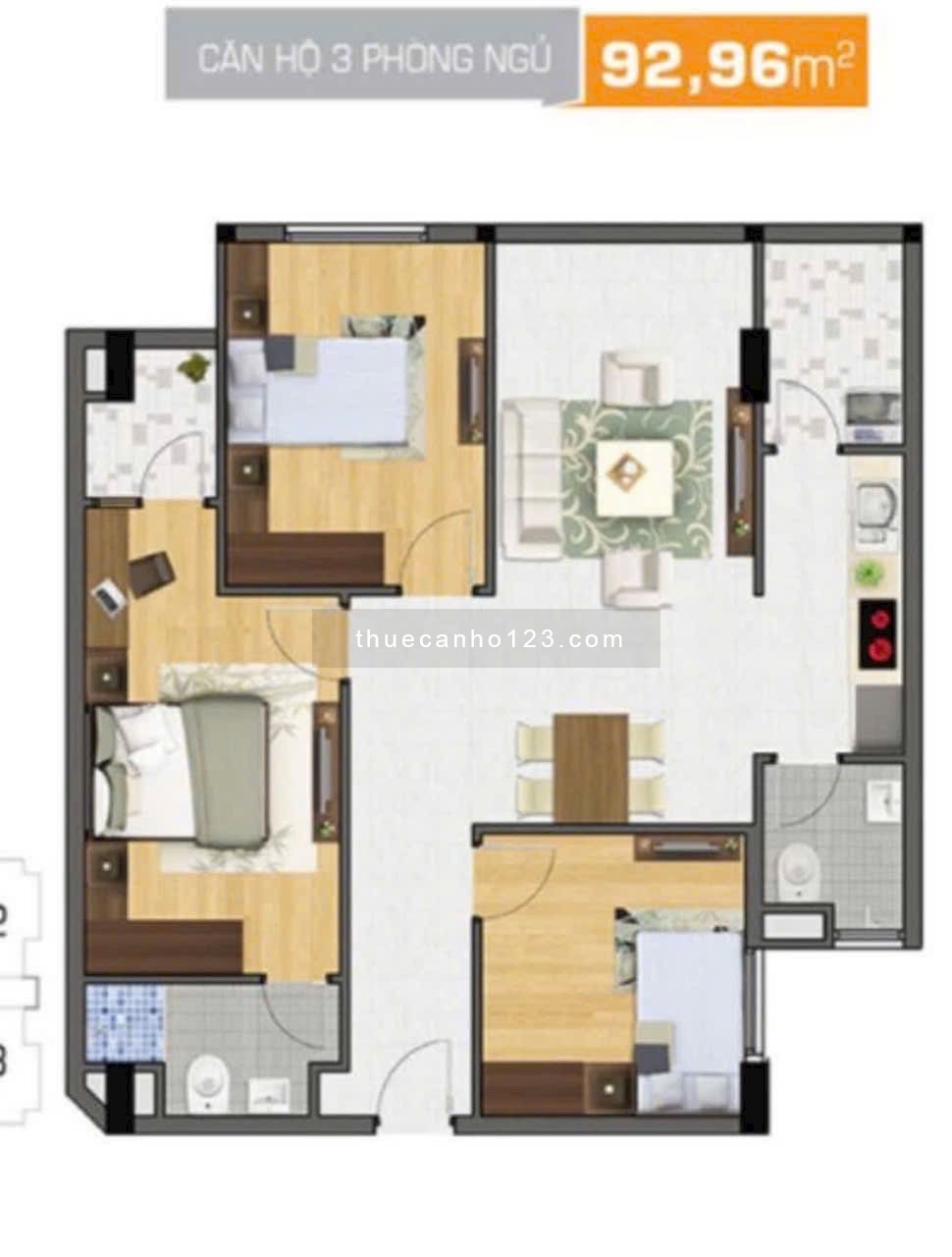 Chính chủ cho thuê căn hộ 93m 3 PN, 2WC, Full nội thất vào ở ngay