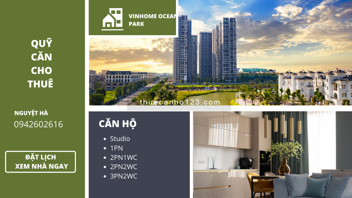 Cho thuê căn hộ Vinhomes Ocean Park ! Giá chỉ từ 5 triệu/ tháng. LH 0942602616