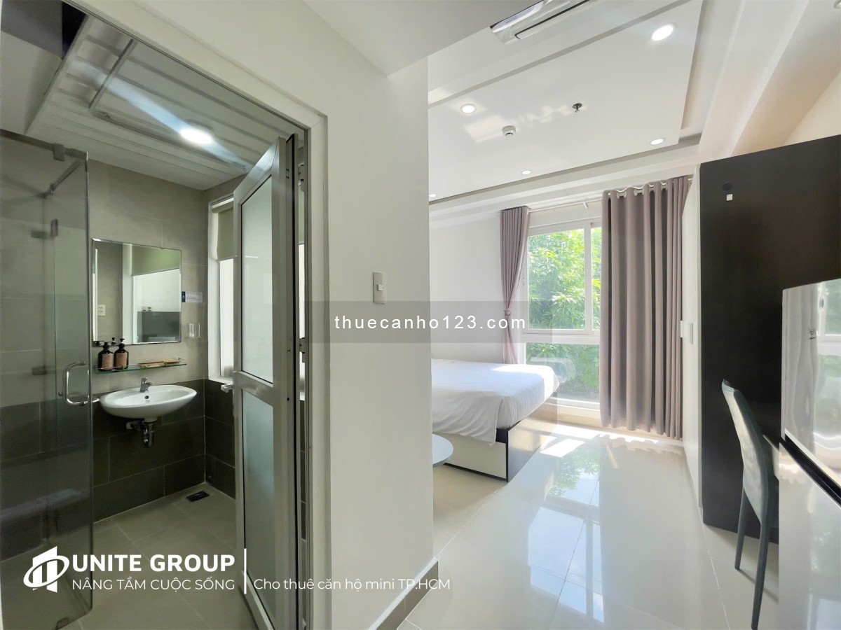 Cho thuê căn hộ cửa sổ trời, full nội thất thang máy gần Lê Thị Riêng, Ga Sài Gòn, CT Dân Chủ