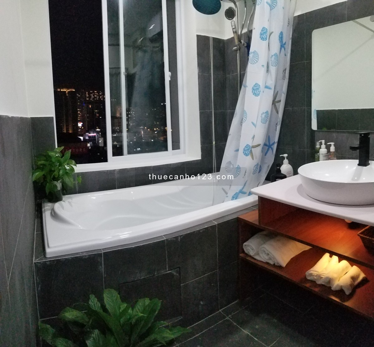 Cho thuê căn 1 phòng ngủ 44m2 tại 109 Nguyễn Biểu, 7.5 Triệu, Lầu 12, View Q1 Q4 có nội thất