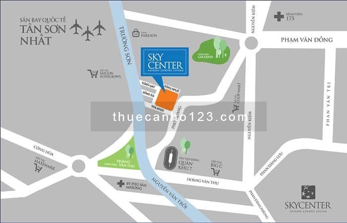 Cho thuê nhiều loại hình căn hộ tại Sky Center Phổ Quang -Tân Bình: 75m2, 96m2, 129m2 -Loại 2pn,3pn.