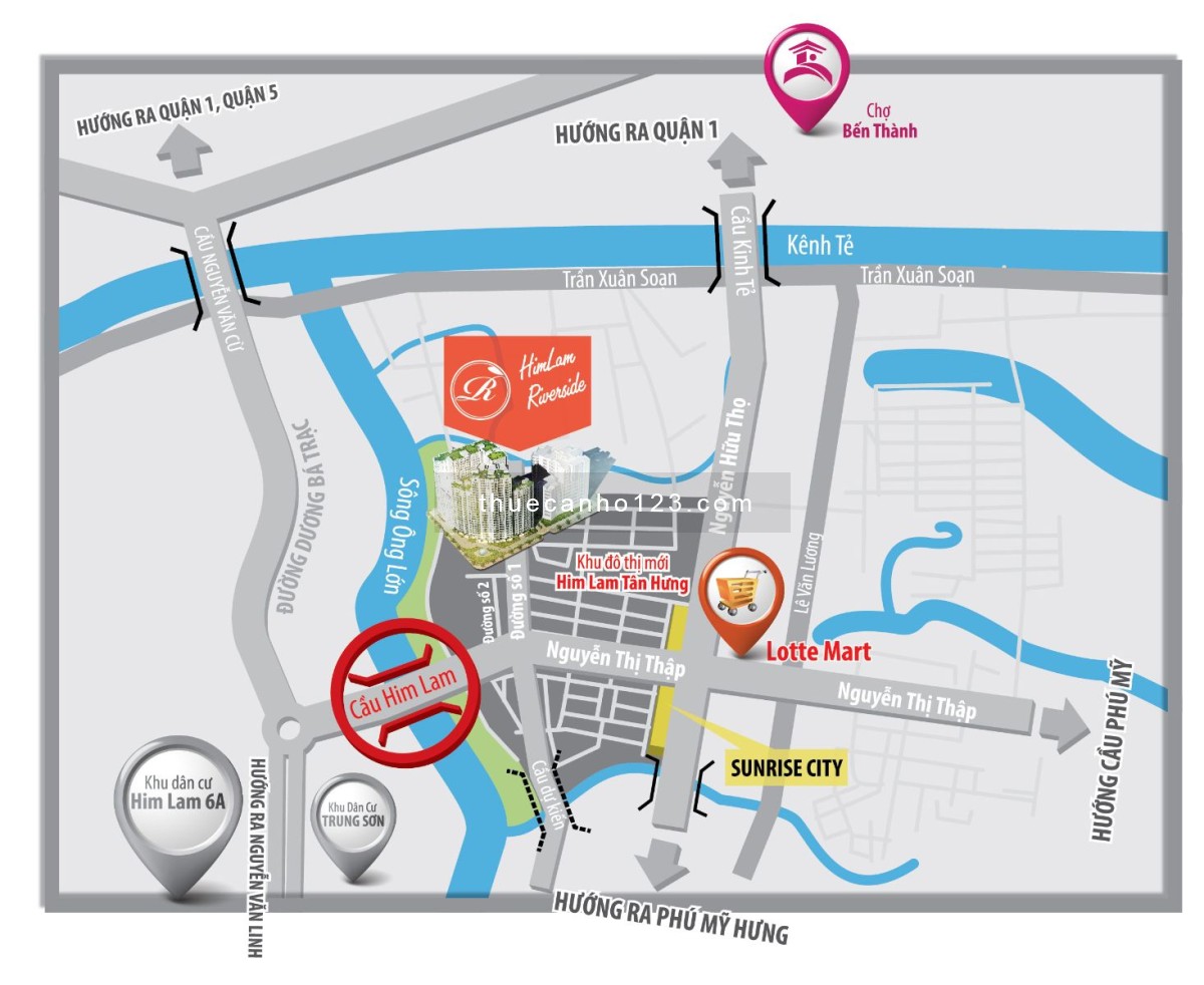 Cho thuê căn hộ Him Lam Riverside Quận 7, 78m² 2PN 2WC Xem nhà LH Dương 0906388825