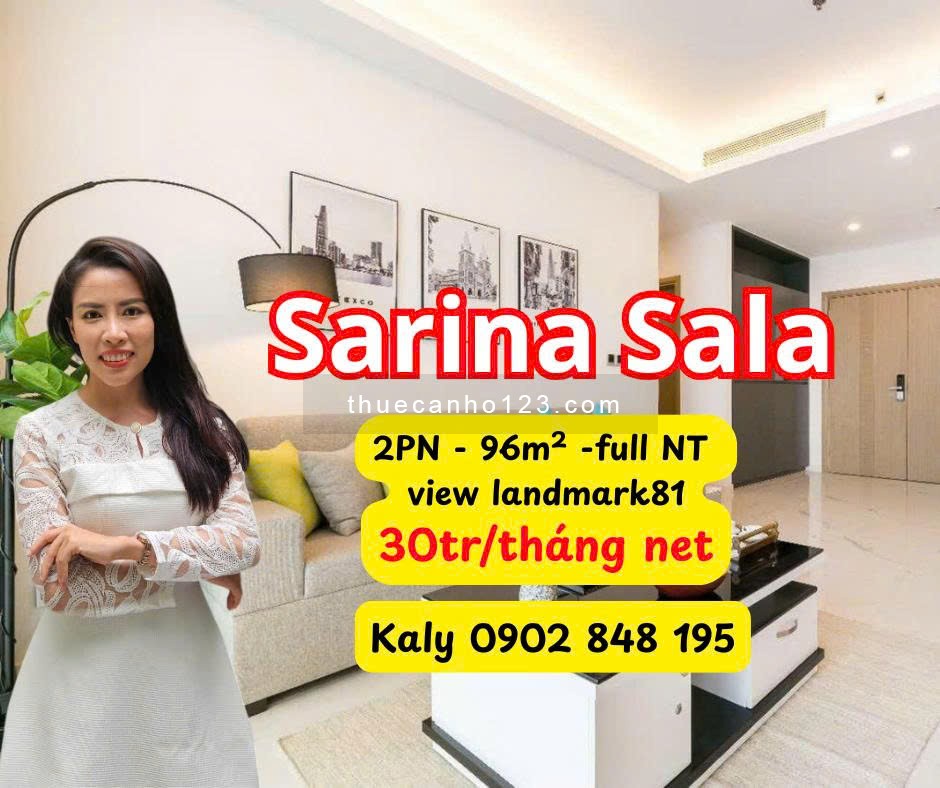Sarina Sala Thủ Thiêm – Căn 2PN Full NT, View Landmark 81, 96m² – Giá Tốt 30Tr/Tháng