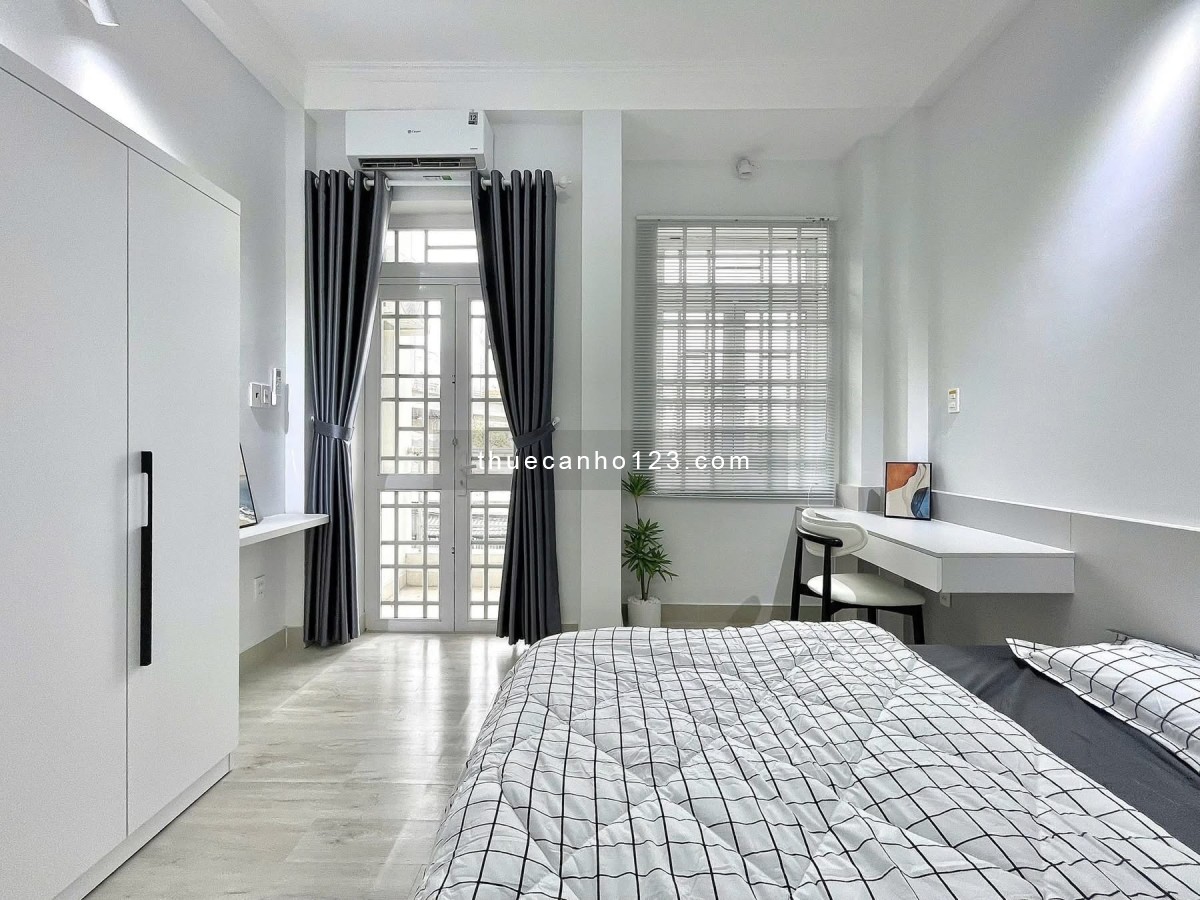 1PN tách bếp, full nội thất, máy giặt riêng, TV, bàn làm việc, thiết kế tone trắng