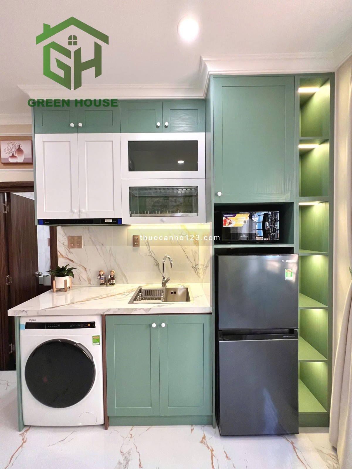 1PN tách bếp, Full nội thất, máy giặt riêng, tone trắng hiện đại, gần Landmark, Q1, Q3, Ngô Tất Tố