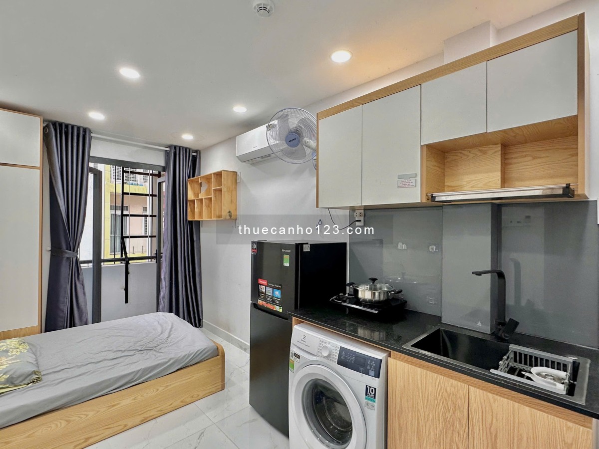 Phòng sinh viên Văn Lang, Bình Thạnh - Studio máy giặt riêng, thang máy, full nội thất như hình