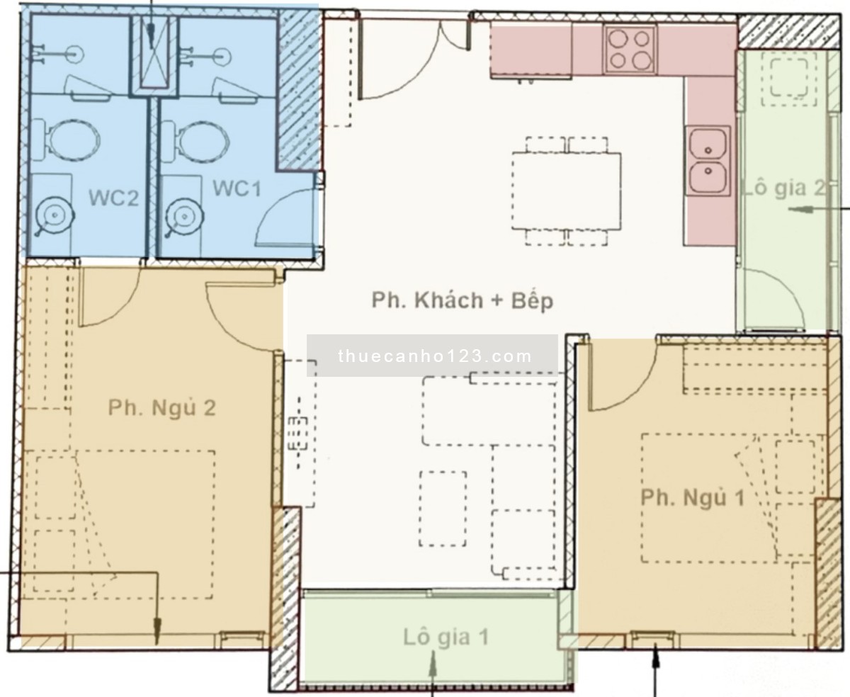 Chính chủ cho thuê căn hộ Hr3 - 2pn2wc - Hướng Nam mát mẻ - Full Nt giá 18tr