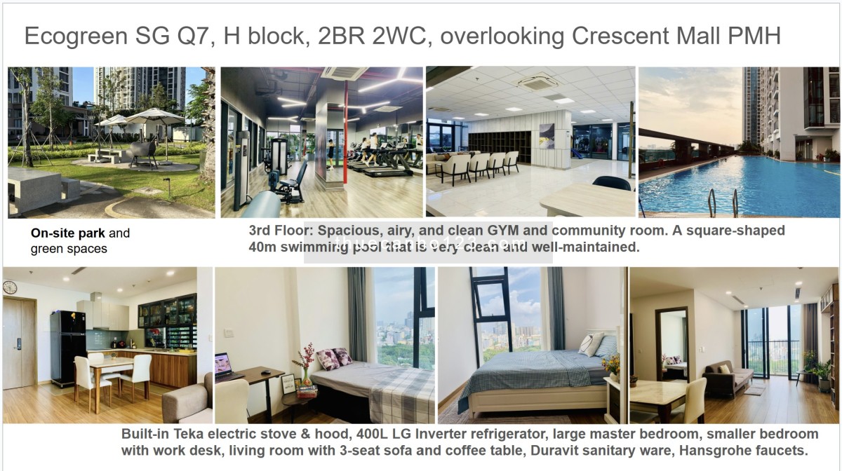 Chính chủ cho thuê căn hộ Hr3 - 2pn2wc - Hướng Nam mát mẻ - Full Nt giá 18tr