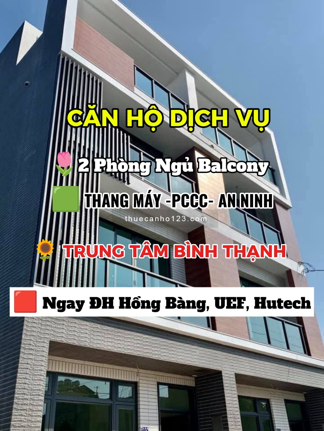 Căn Hộ 2 Phòng Ngủ, Full Nội Thất, Thang Máy. Trung Tâm Bình Thạnh, Ngay Hồng Bàng, Hutech, UEF