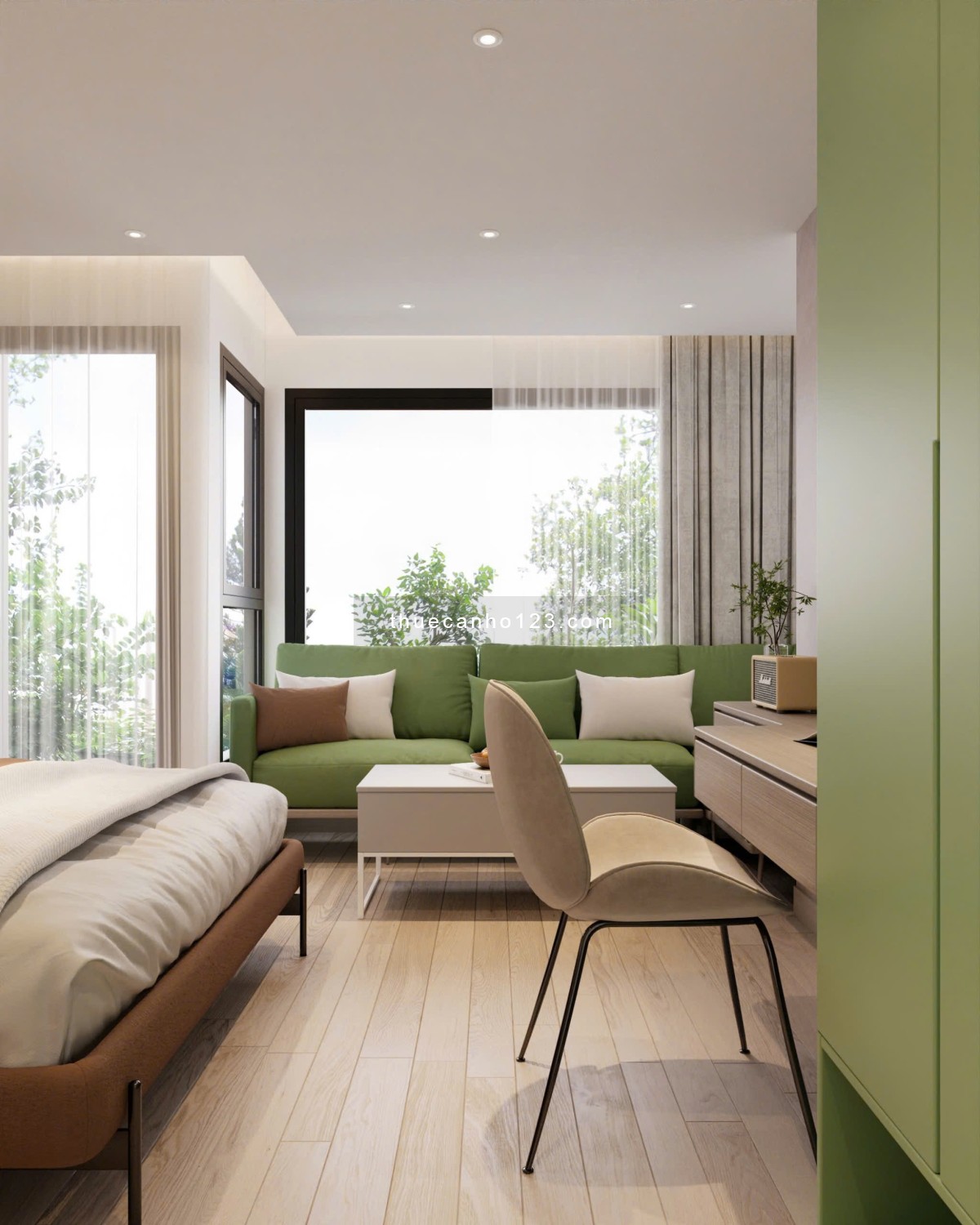 Căn hộ 1 phòng ngủ_studio_ban công_giặt riêng_y hình_45m2_Hồ Con Rùa_VX Dân Chủ_Tòa Viettel_LIM3