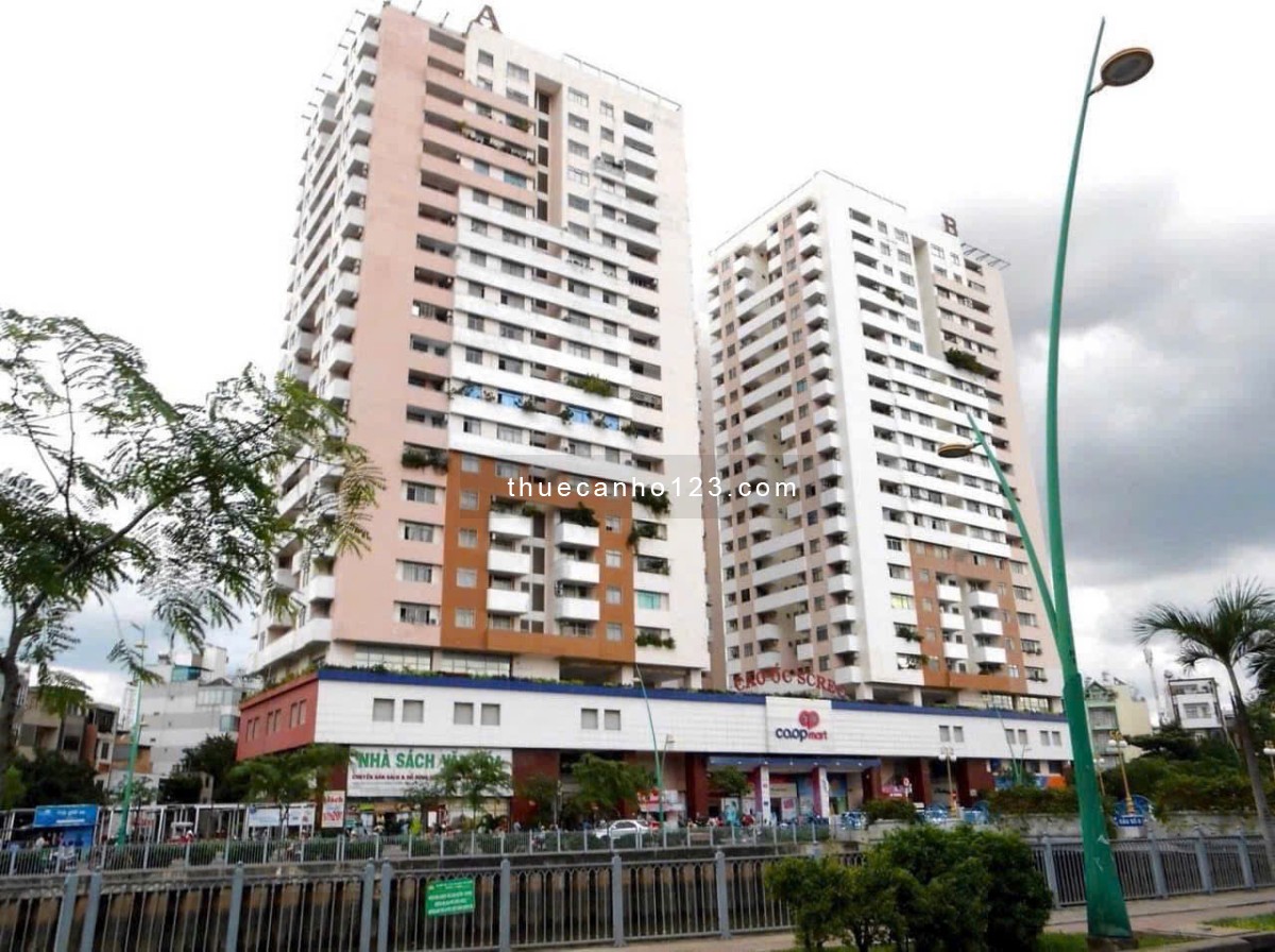chung cư Screc, Trường Sa, Q3: 80m2, 2pn, 2wc, NT 13tr/th. Lầu 15, Mới