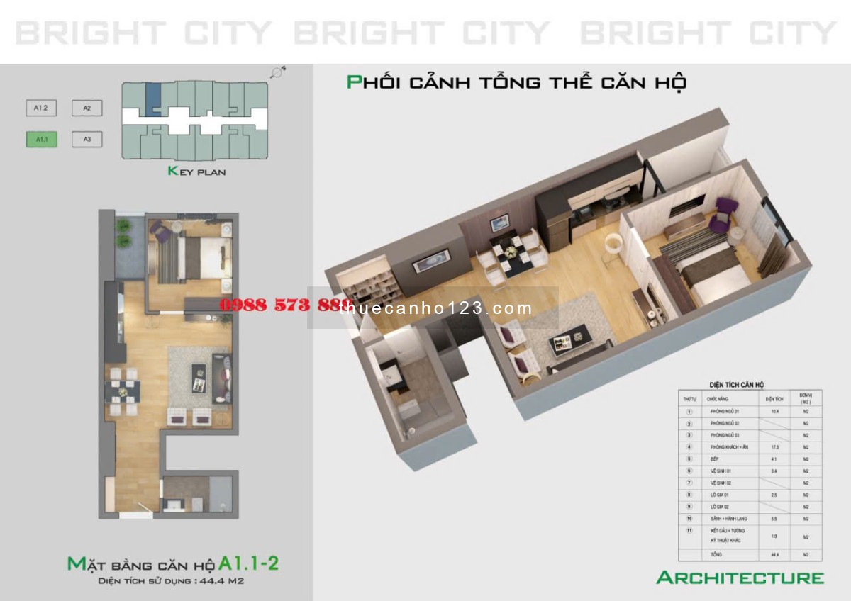 Chính chủ tôi cho thuê căn hộ THT Newcity 1PN + 1PK 44,4m2. 5 triệu/tháng