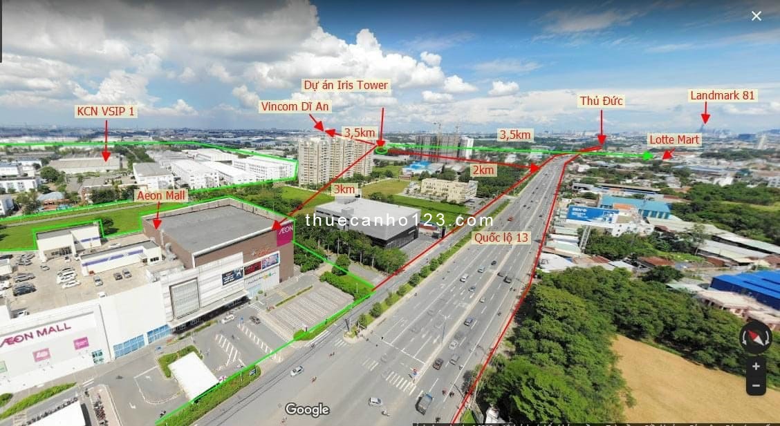 Cho thuê căn 2PN 1WC, 52m2, dự án CC Iris Tower Bình Hòa