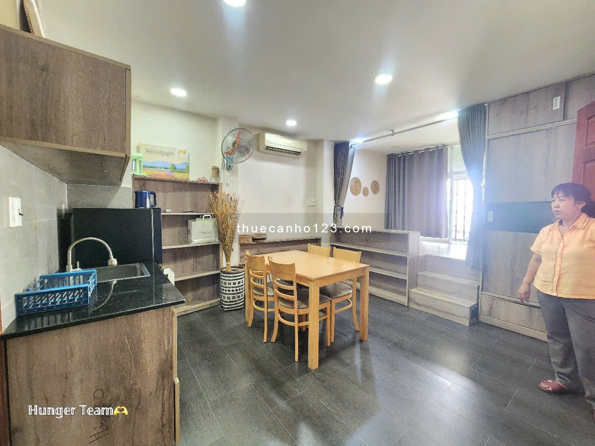 Cho thuê studio 35m², ban công, máy giặt riêng, tone gỗ – Phan Văn Trị, Bình Thạnh – Gần Văn Lang