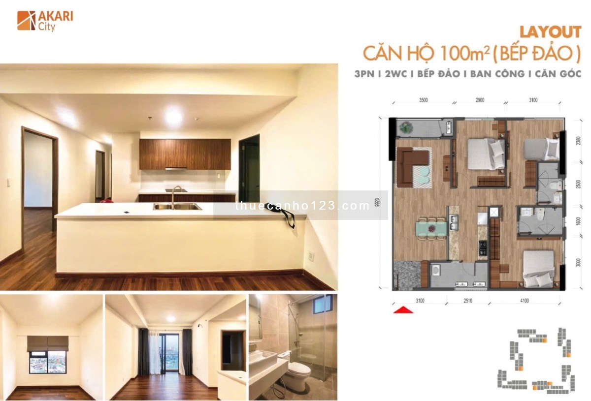 Cho thuê căn hộ 3PN Akari City vào ở ngay