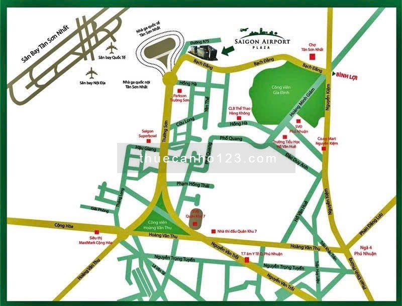 Cho thuê Saigon Aiport plaza Tân Bình với 95m2, 2PN, 2WC, Nội thất cao cấp, nhà đẹp ở liền.