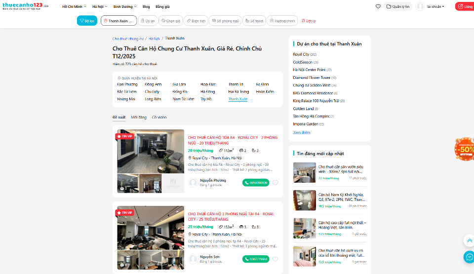 Tìm thuê và đăng tin cho thuê căn hộ Thanh Xuân tại Thuecanho123.com