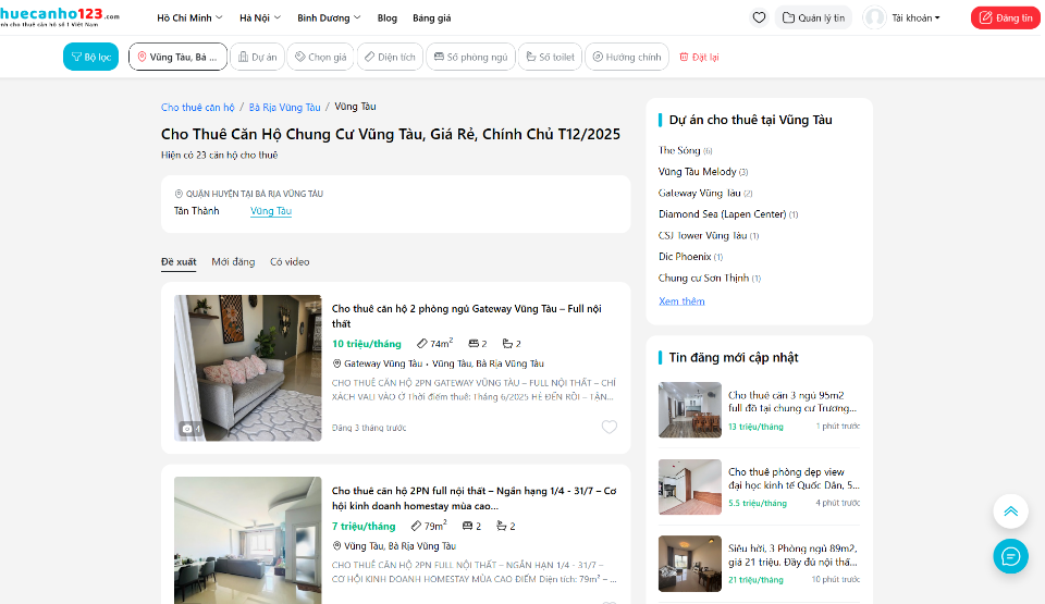 Cho thuê căn hộ chung cư TP Vũng Tàu tại Thuecanho123.com