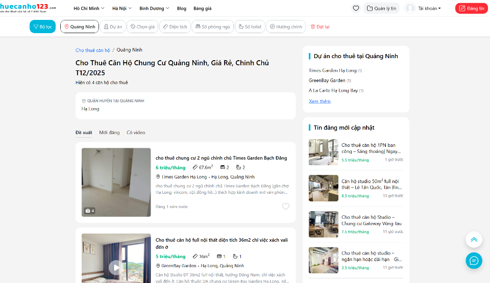 Tìm thuê căn hộ chung cư Quảng Ninh uy tín tại Thuecanho123.com