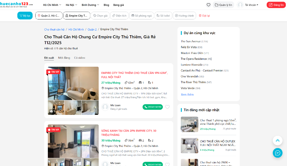 Tìm thuê căn hộ chung cư Empire City Thủ Thiêm tại Thuecanho123.com