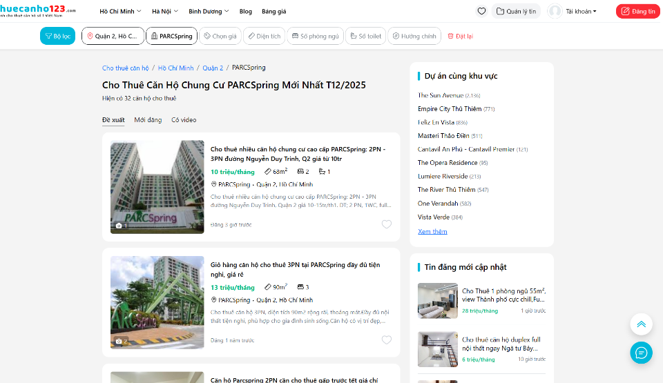 Tìm thuê căn hộ chung cư PARCSpring tại Thuecanho123.com