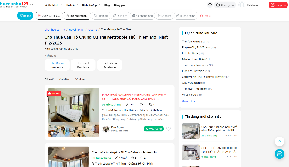 Tìm thuê căn hộ chung cư The Metropole Thủ Thiêm tại Thuecanho123.com