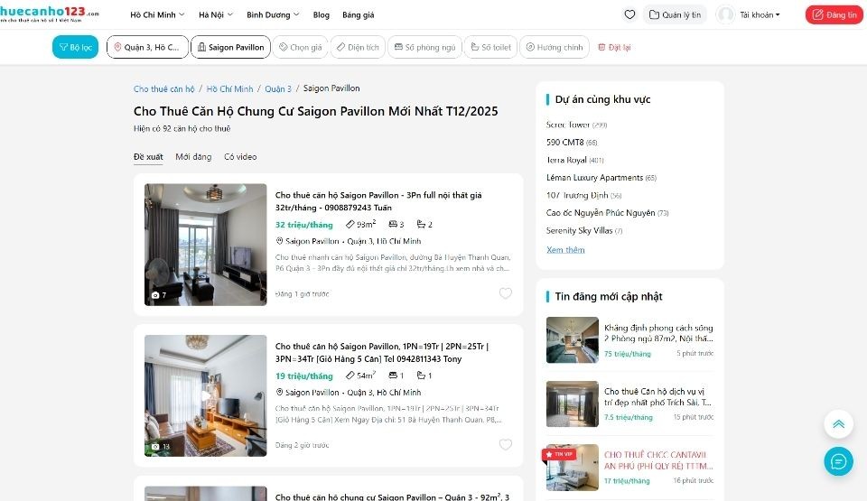 Thuecanho123.com địa chỉ tìm thuê căn hộ chung cư Saigon Pavillon uy tín