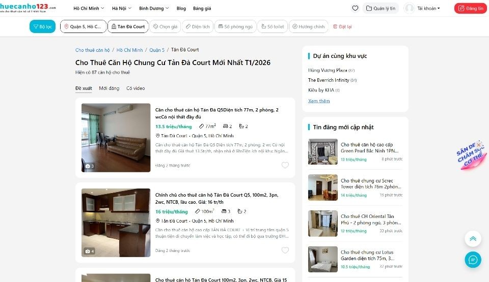 Tìm thuê căn hộ chung cư Tản Đà Court uy tín tại Thuecanho123.com