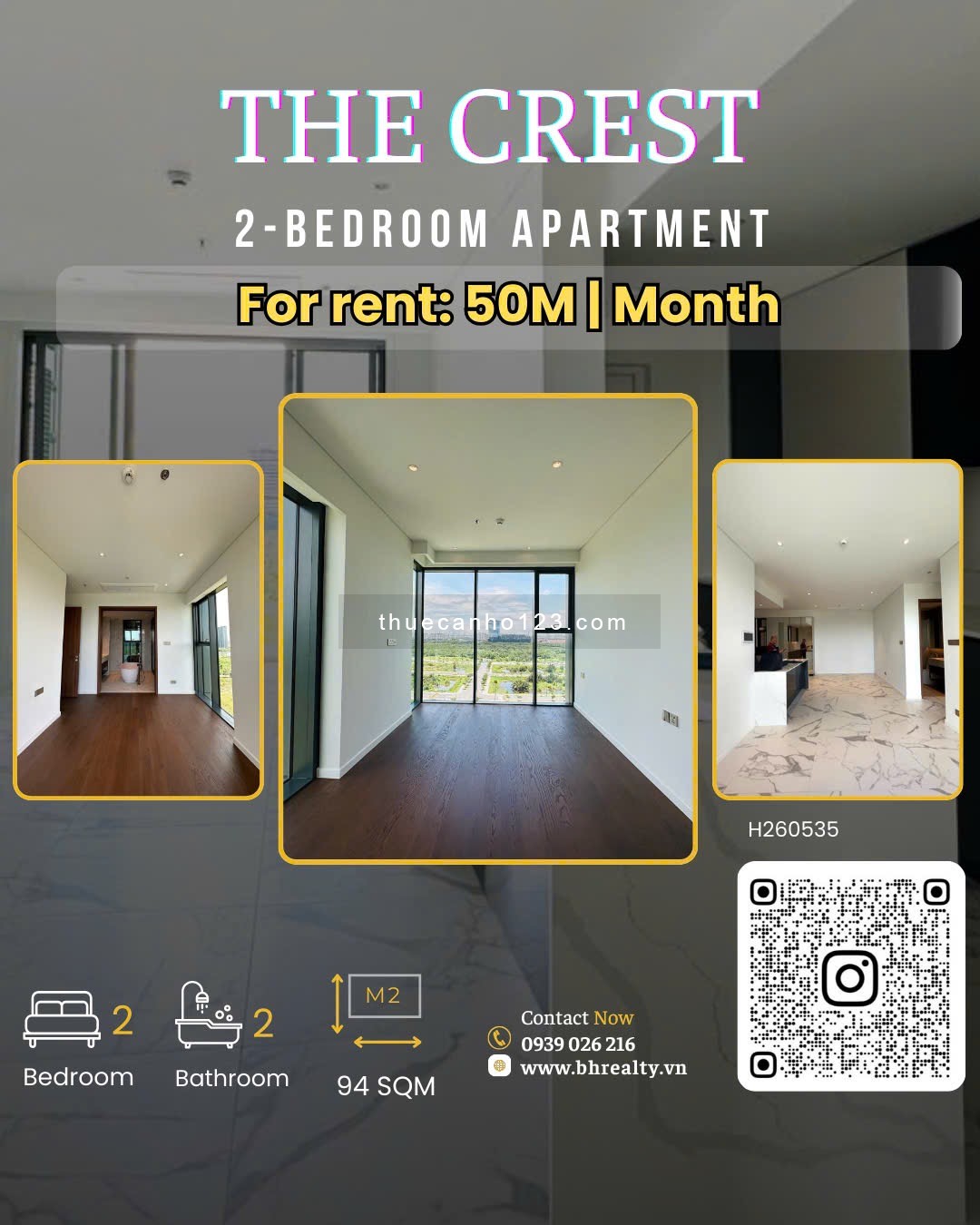 THE CREST : CHO THUÊ 2PN - NTCB CÓ BỒN TẮM - DIỆN TÍCH LỚN - Ảnh 1