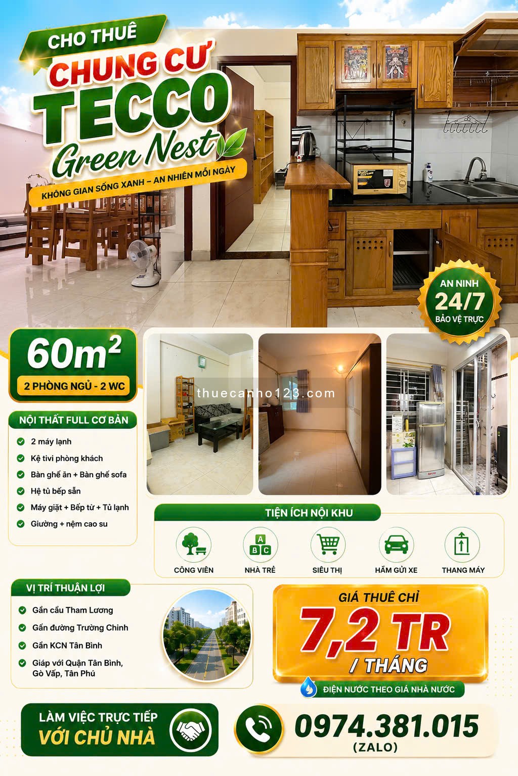 CĂN HỘ 2PN – CC TECCO TOWER GREEN NEST Q12 (Chính chủ) - Ảnh 1