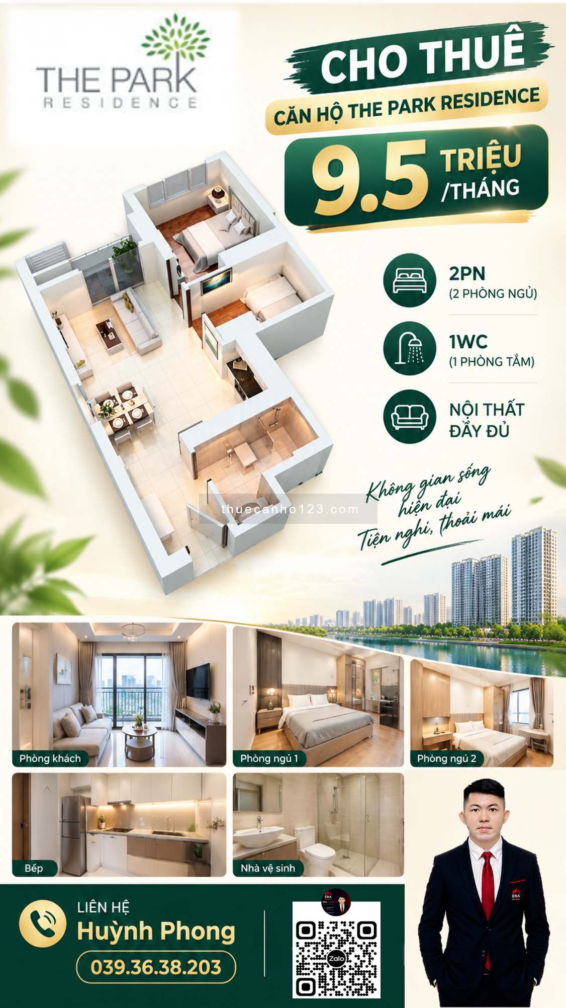 Cho thuê The Park Residence 2PN - 9.5 triệu/tháng đủ nội thất - Ảnh 1
