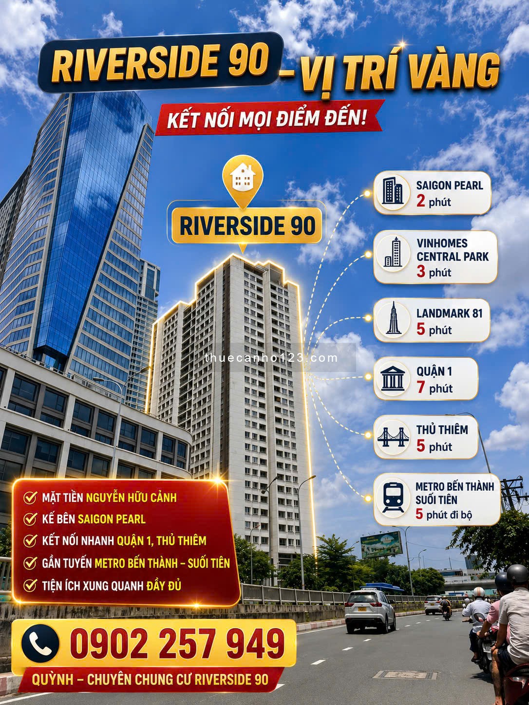Cho thuê căn 1PN 1wc 43m2 view sông chung cư RIVERSIDE 90. Lh 0902257949 Quỳnh - Ảnh 4